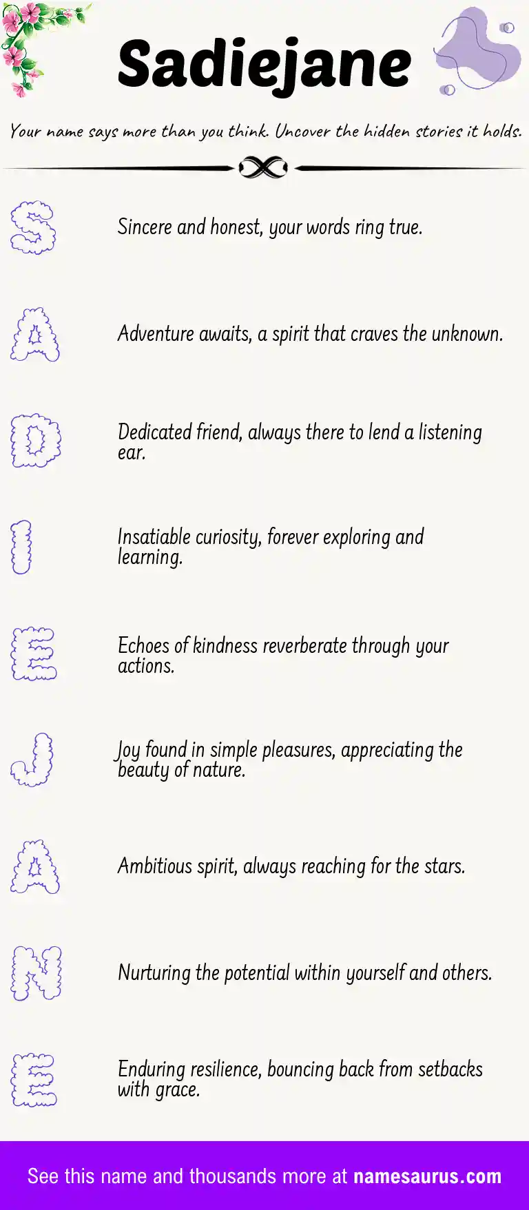 Acrostic poem about Sadiejane.
