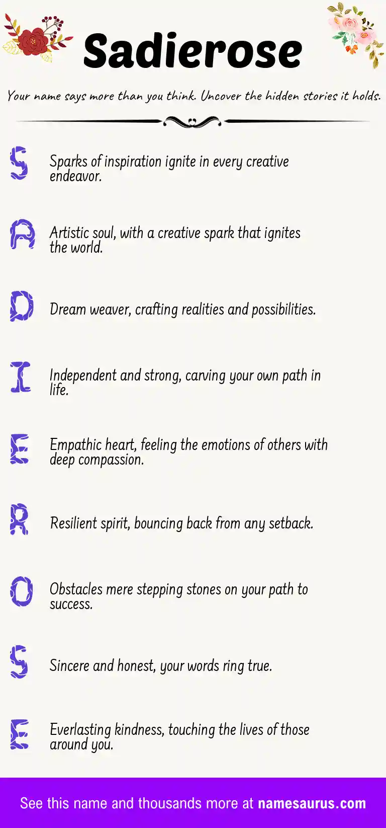 Acrostic poem about Sadierose.