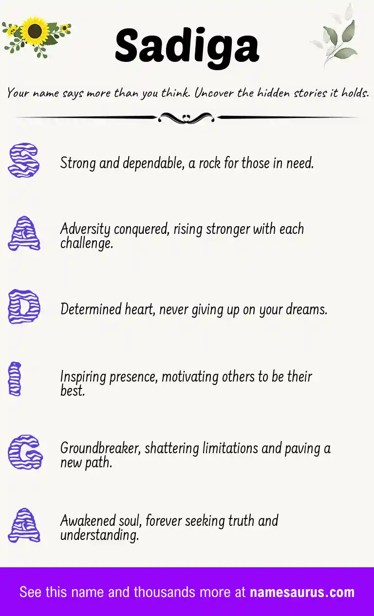 Acrostic poem about Sadiga.