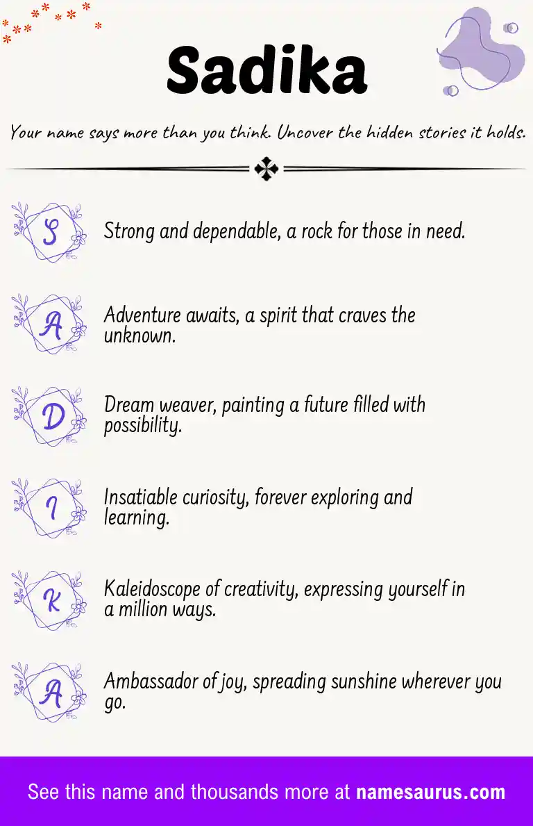 Acrostic poem about Sadika.