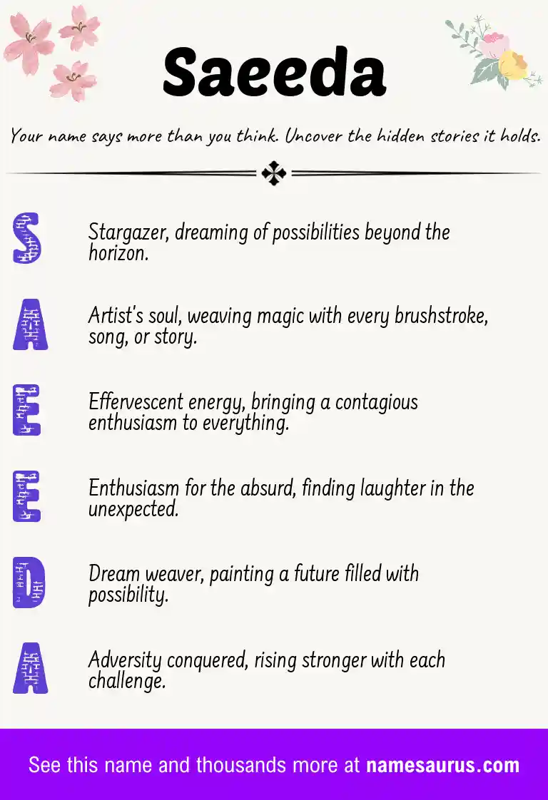 Acrostic poem about Saeeda.