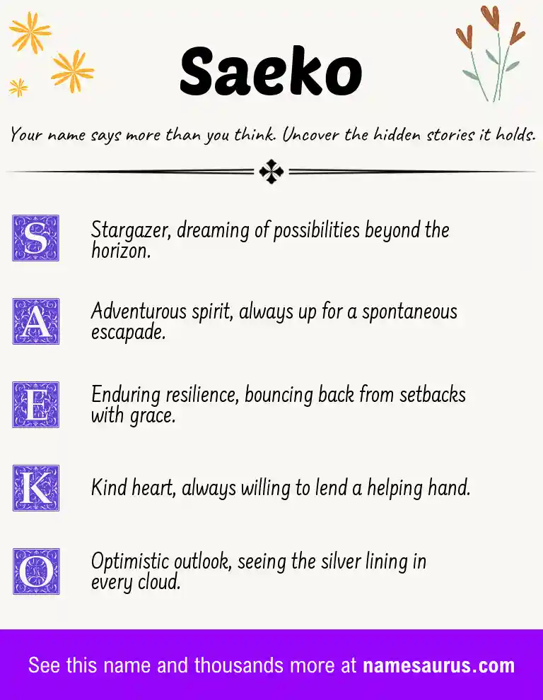 Acrostic poem about Saeko.