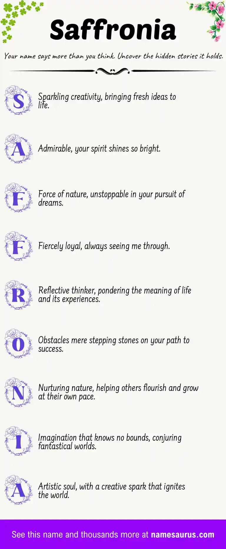 Acrostic poem about Saffronia.