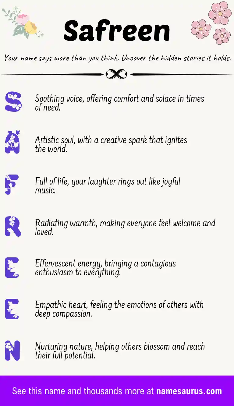 Acrostic poem about Safreen.