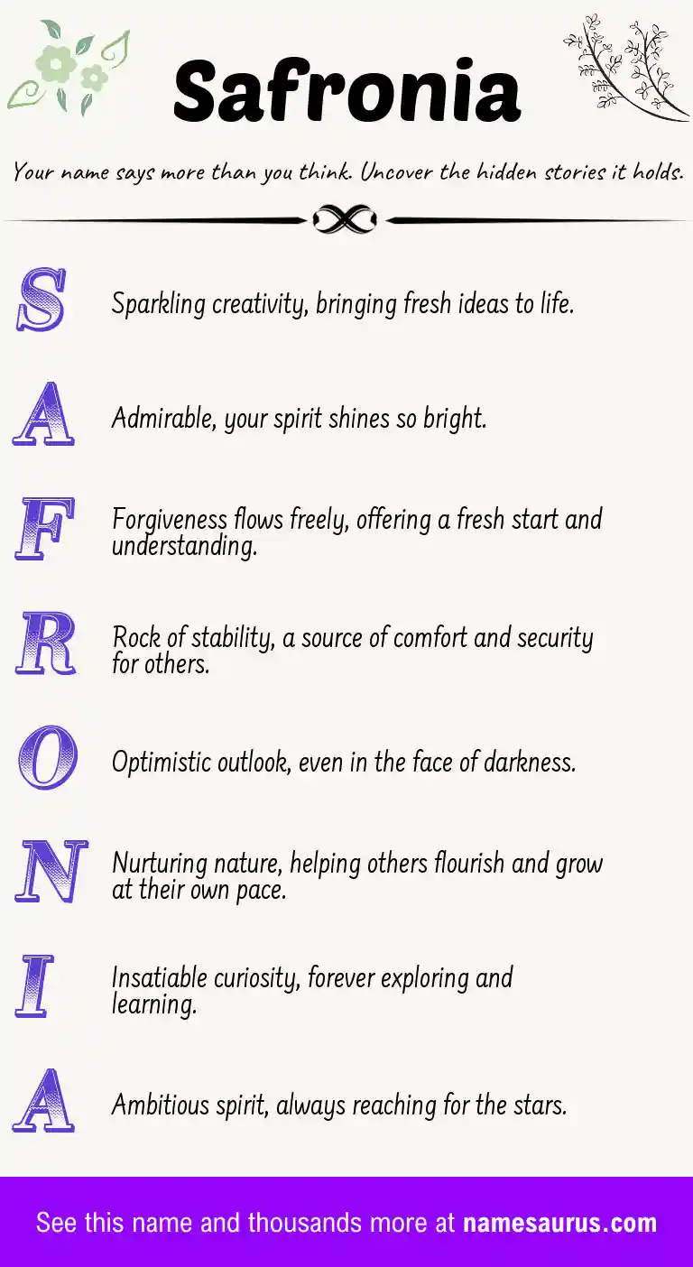 Acrostic poem about Safronia.