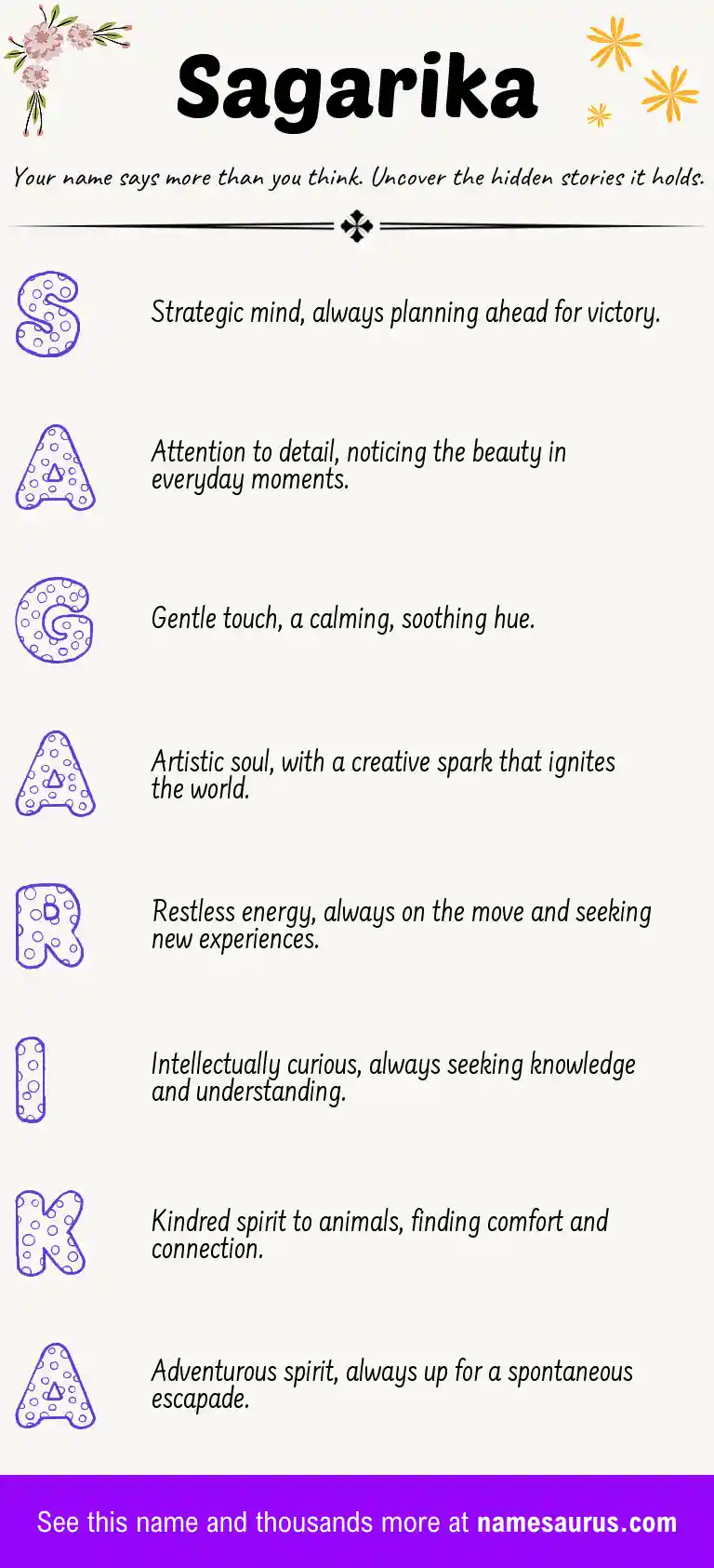Acrostic poem about Sagarika.