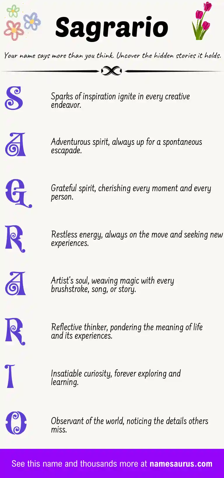 Acrostic poem about Sagrario.
