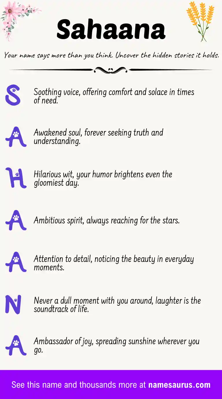 Acrostic poem about Sahaana.