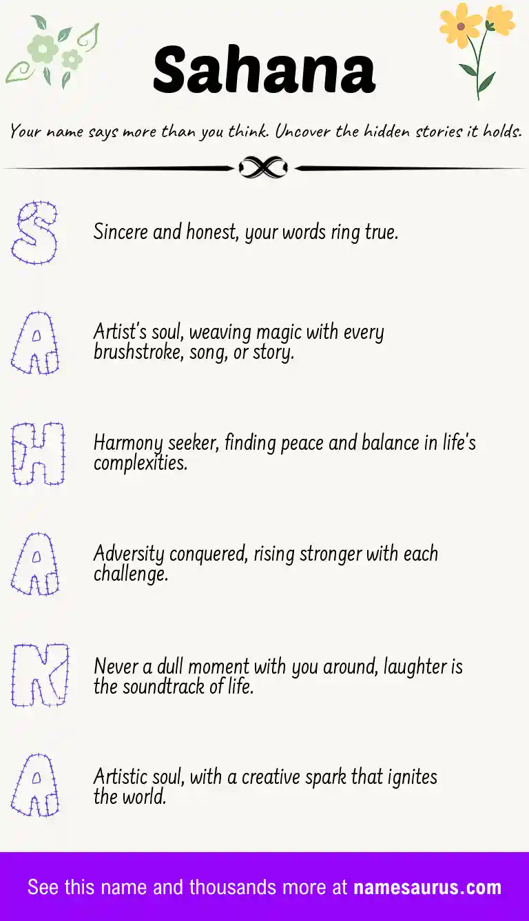 Acrostic poem about Sahana.