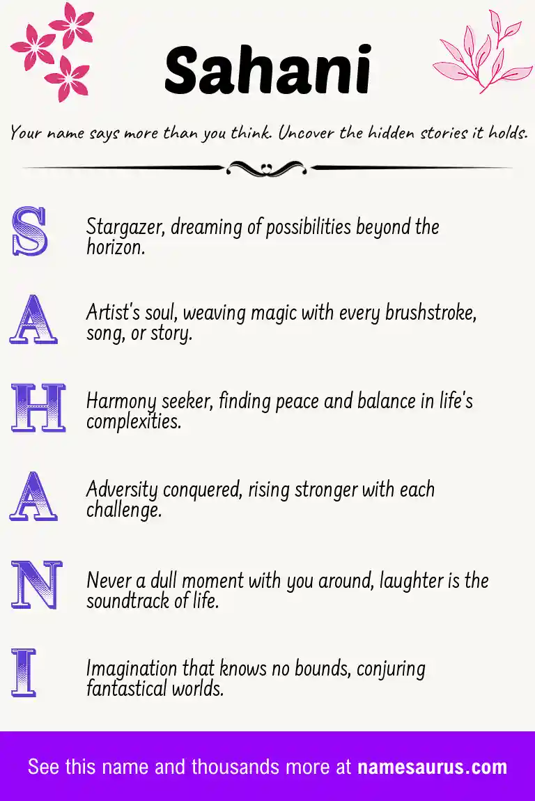 Acrostic poem about Sahani.