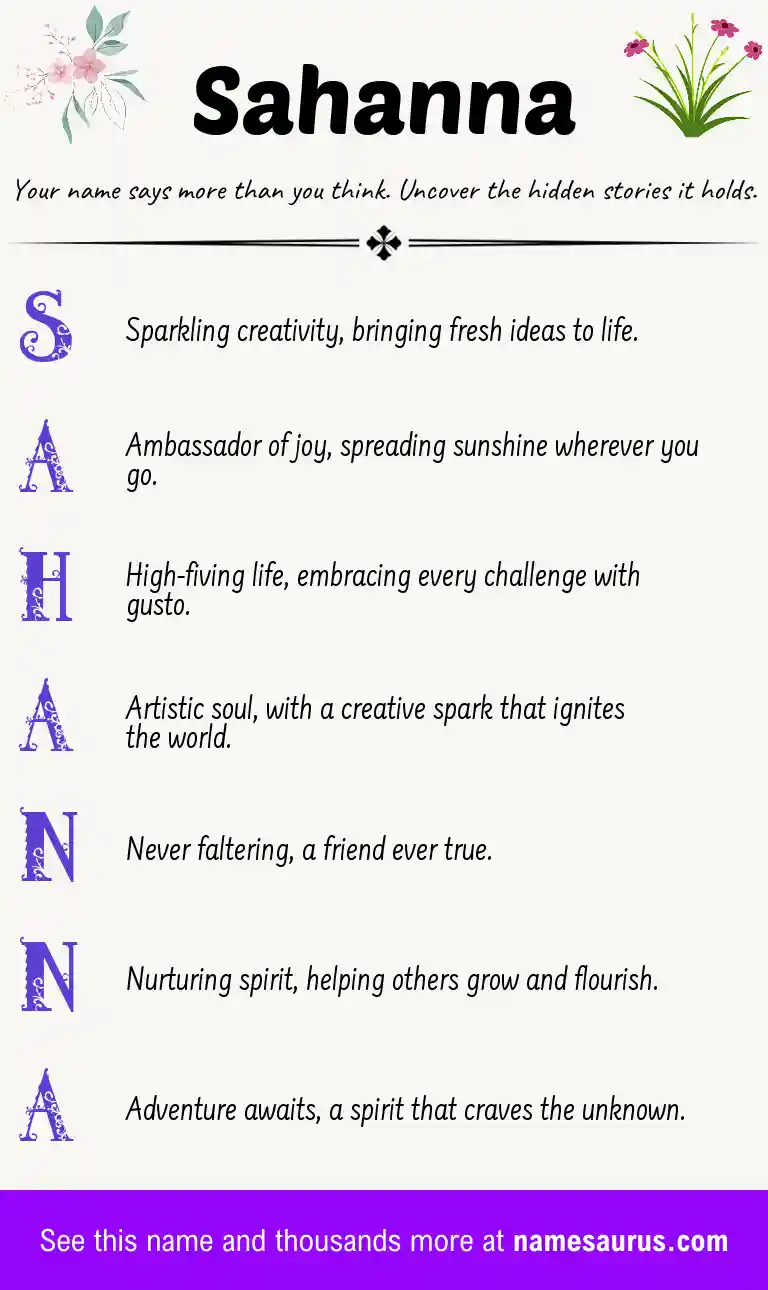 Acrostic poem about Sahanna.