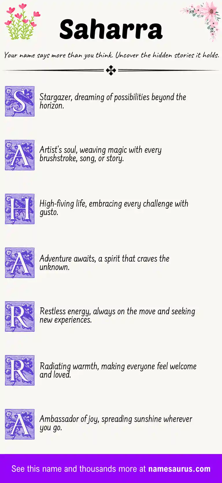 Acrostic poem about Saharra.