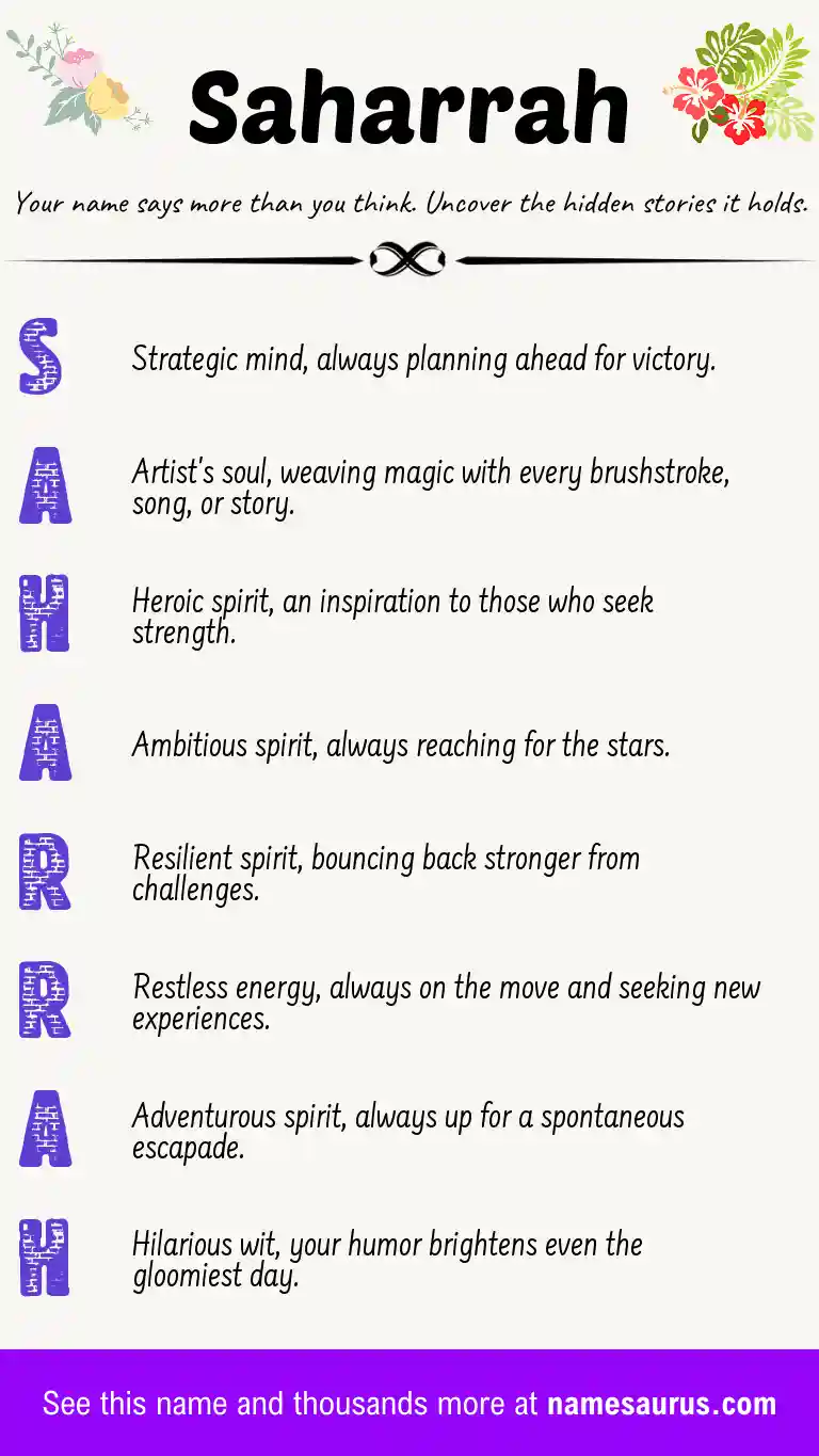 Acrostic poem about Saharrah.