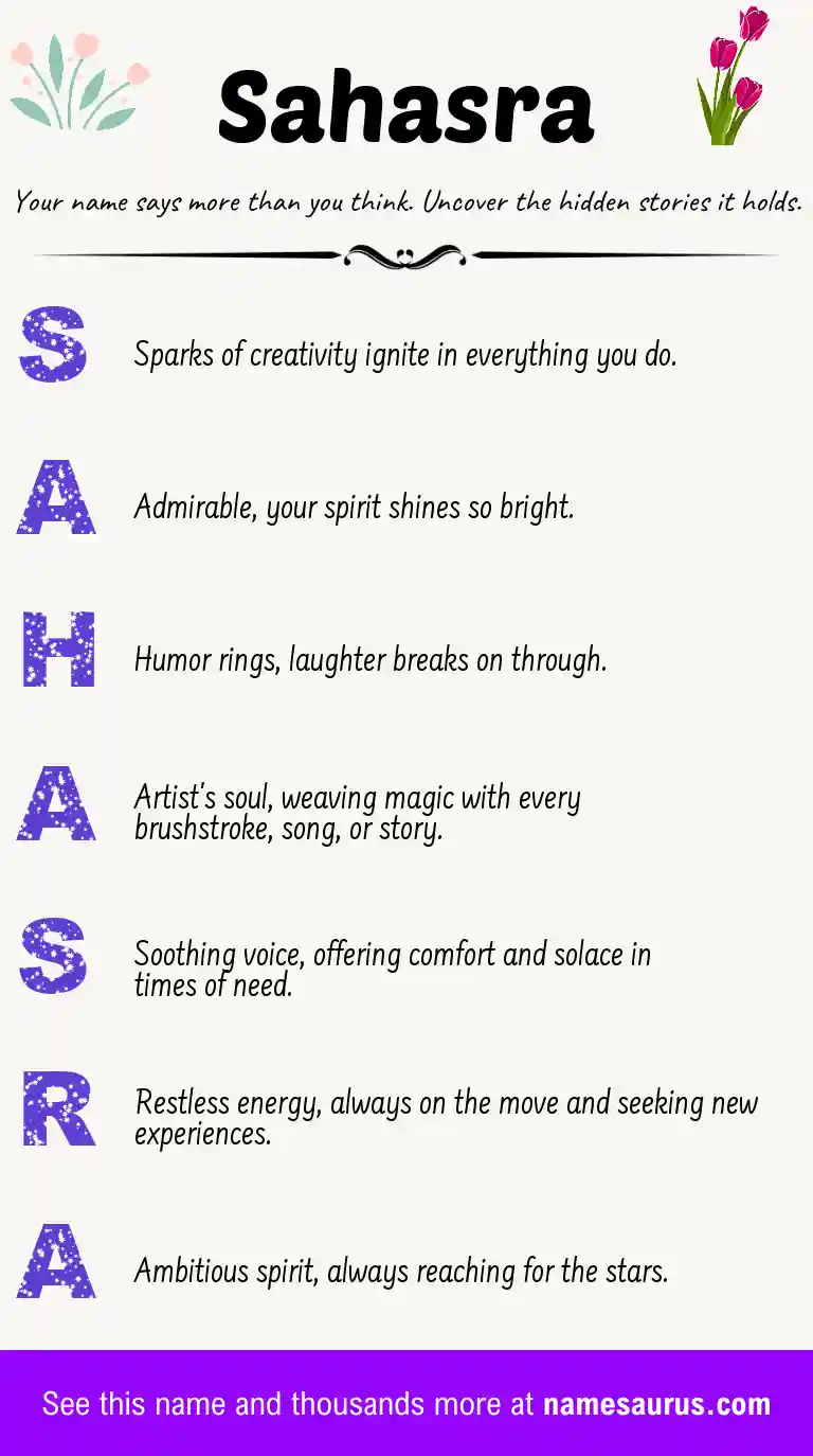 Acrostic poem about Sahasra.