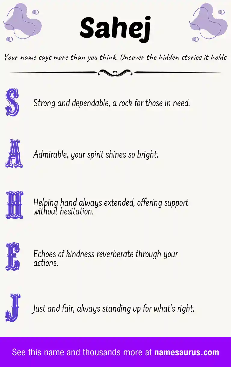 Acrostic poem about Sahej.