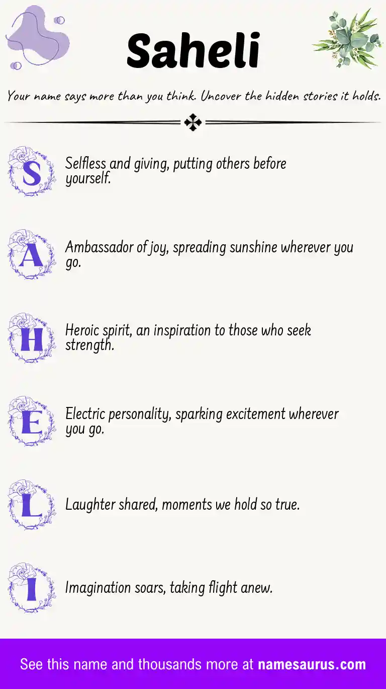 Acrostic poem about Saheli.