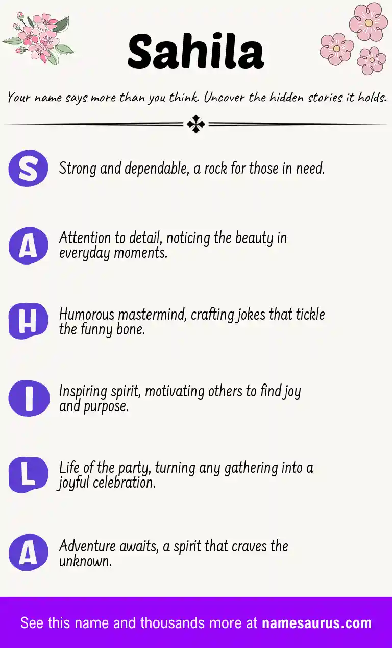 Acrostic poem about Sahila.