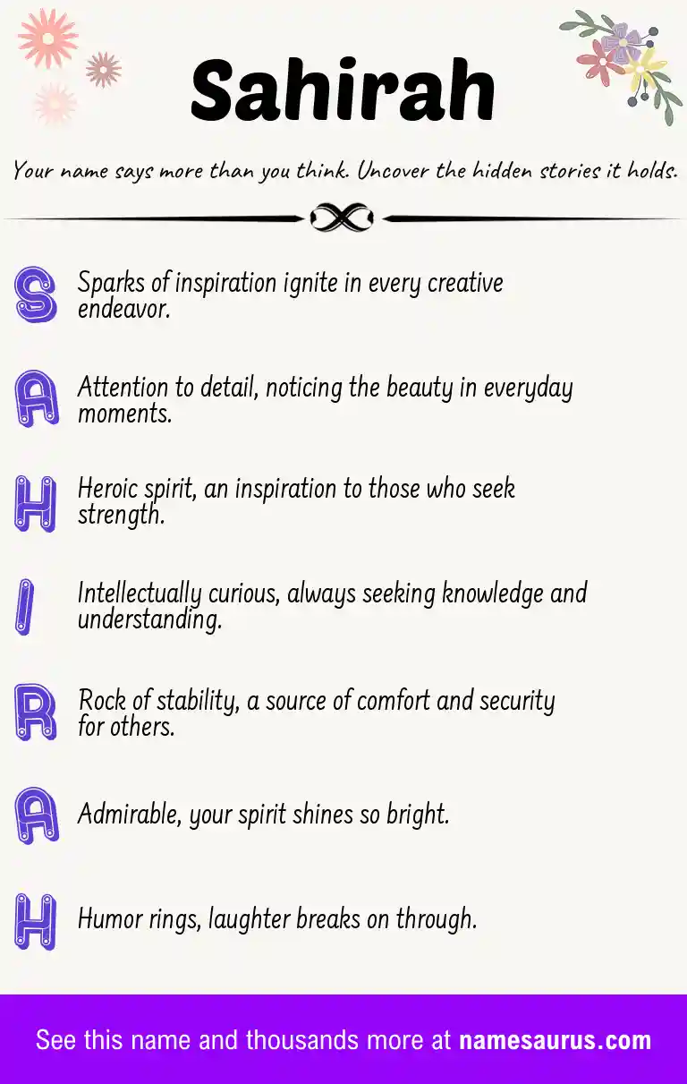 Acrostic poem about Sahirah.