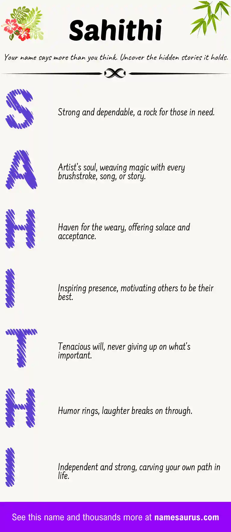 Acrostic poem about Sahithi.