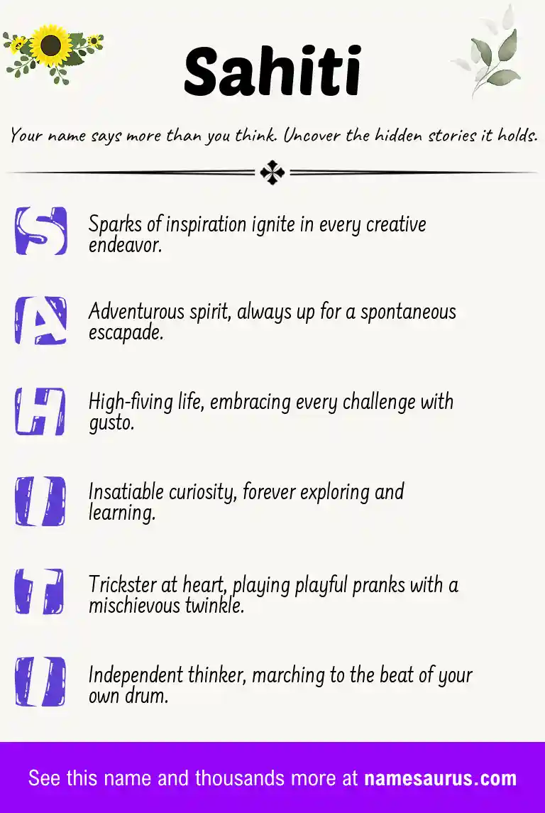 Acrostic poem about Sahiti.