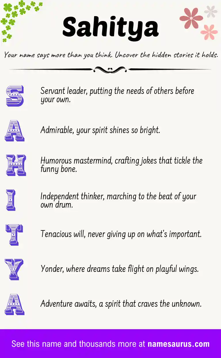 Acrostic poem about Sahitya.