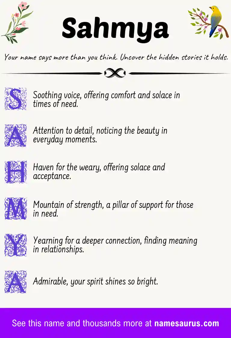 Acrostic poem about Sahmya.