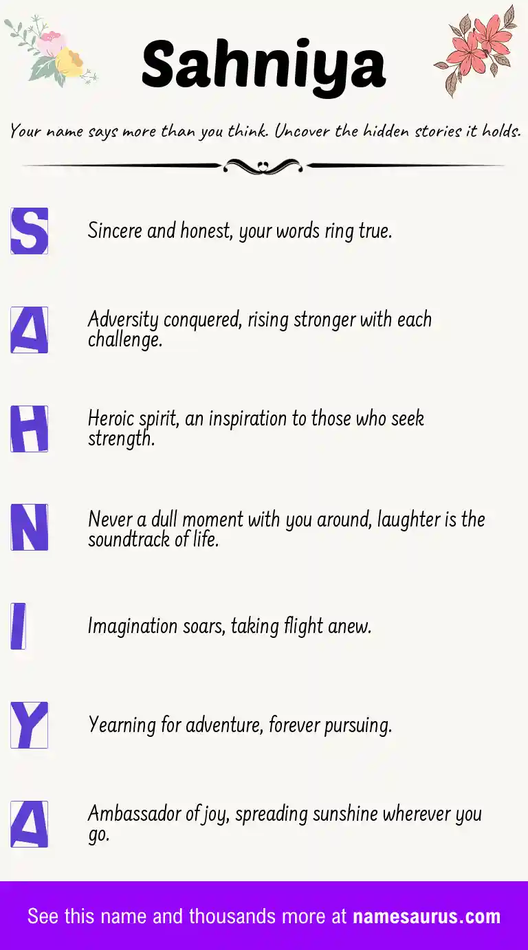 Acrostic poem about Sahniya.
