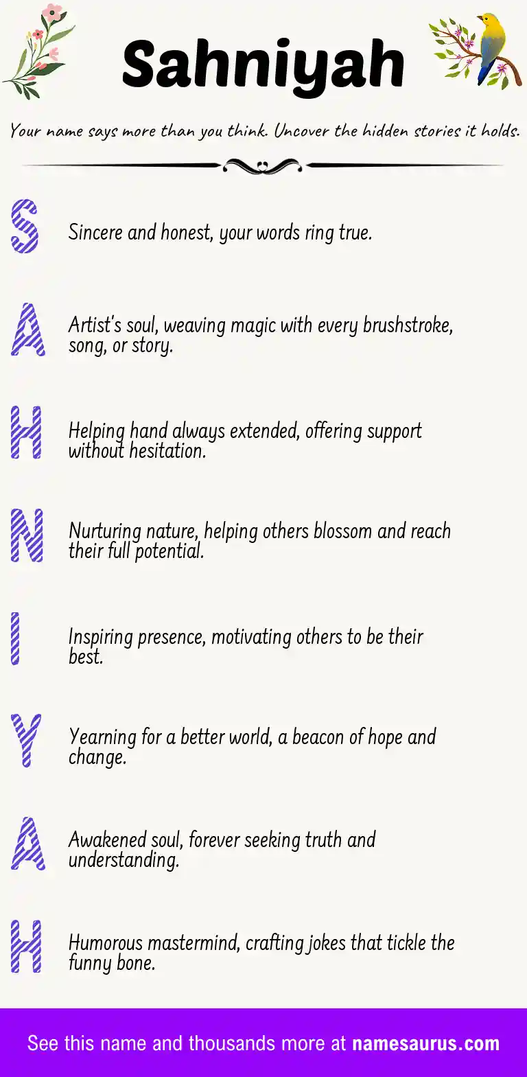 Acrostic poem about Sahniyah.