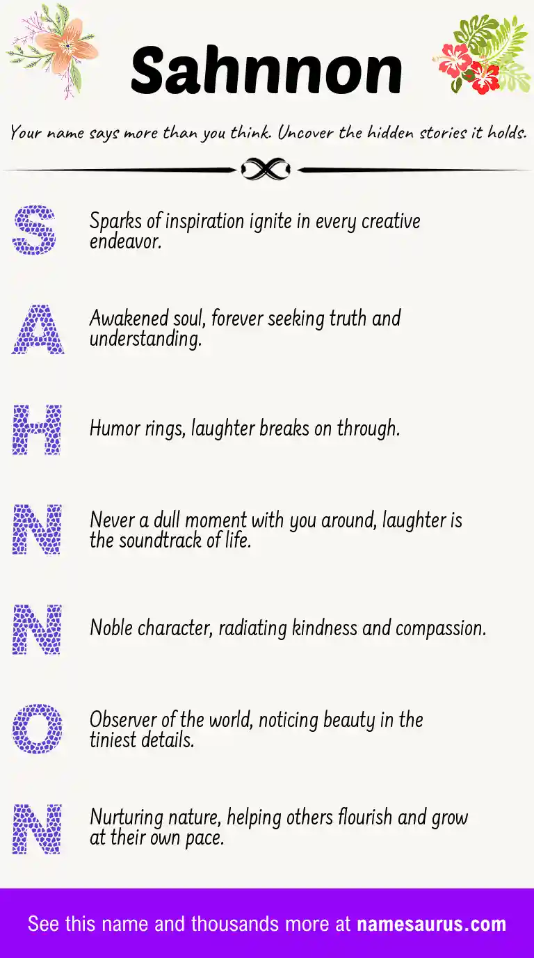 Acrostic poem about Sahnnon.