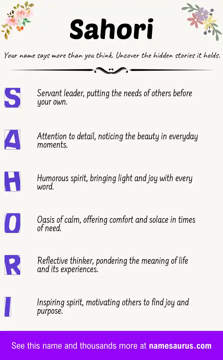 Acrostic poem about Sahori.