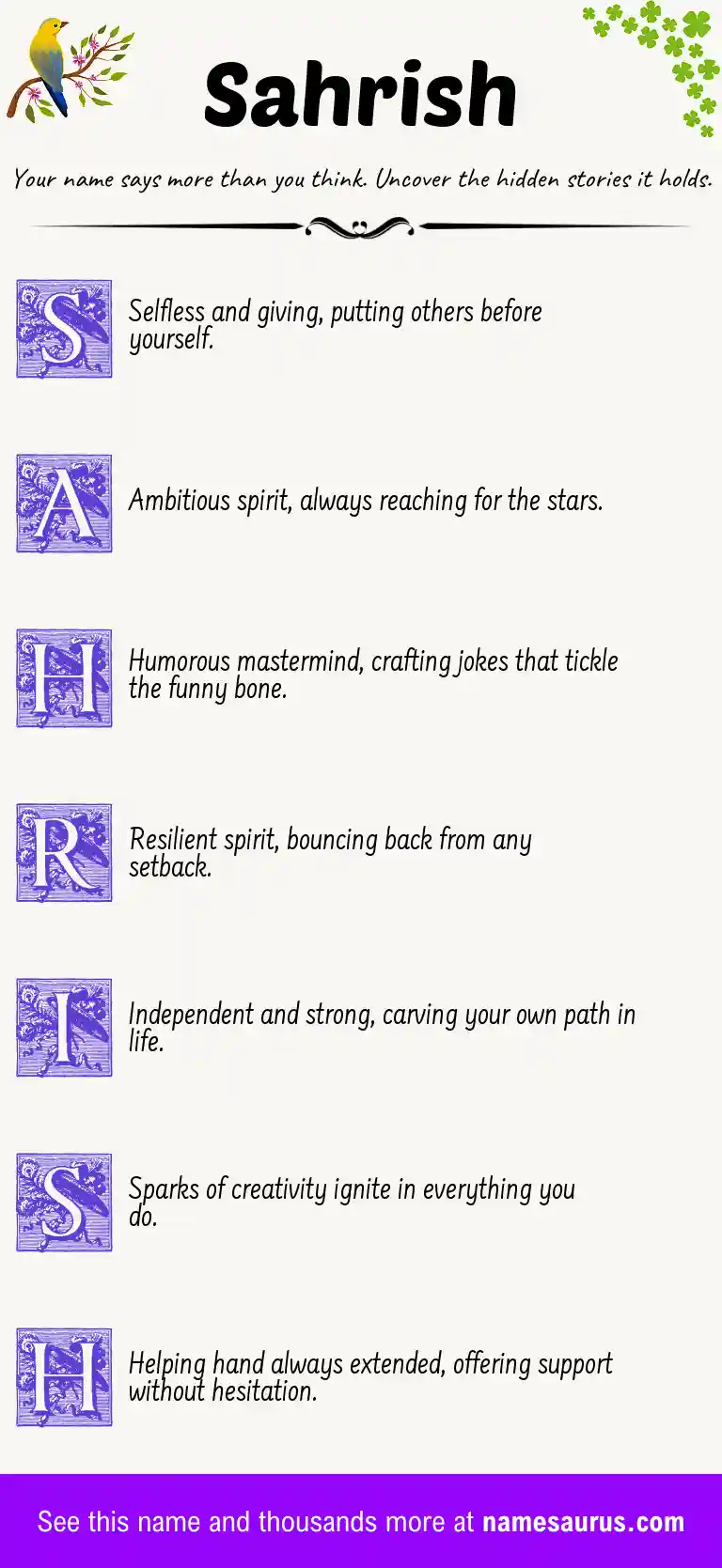 Acrostic poem about Sahrish.
