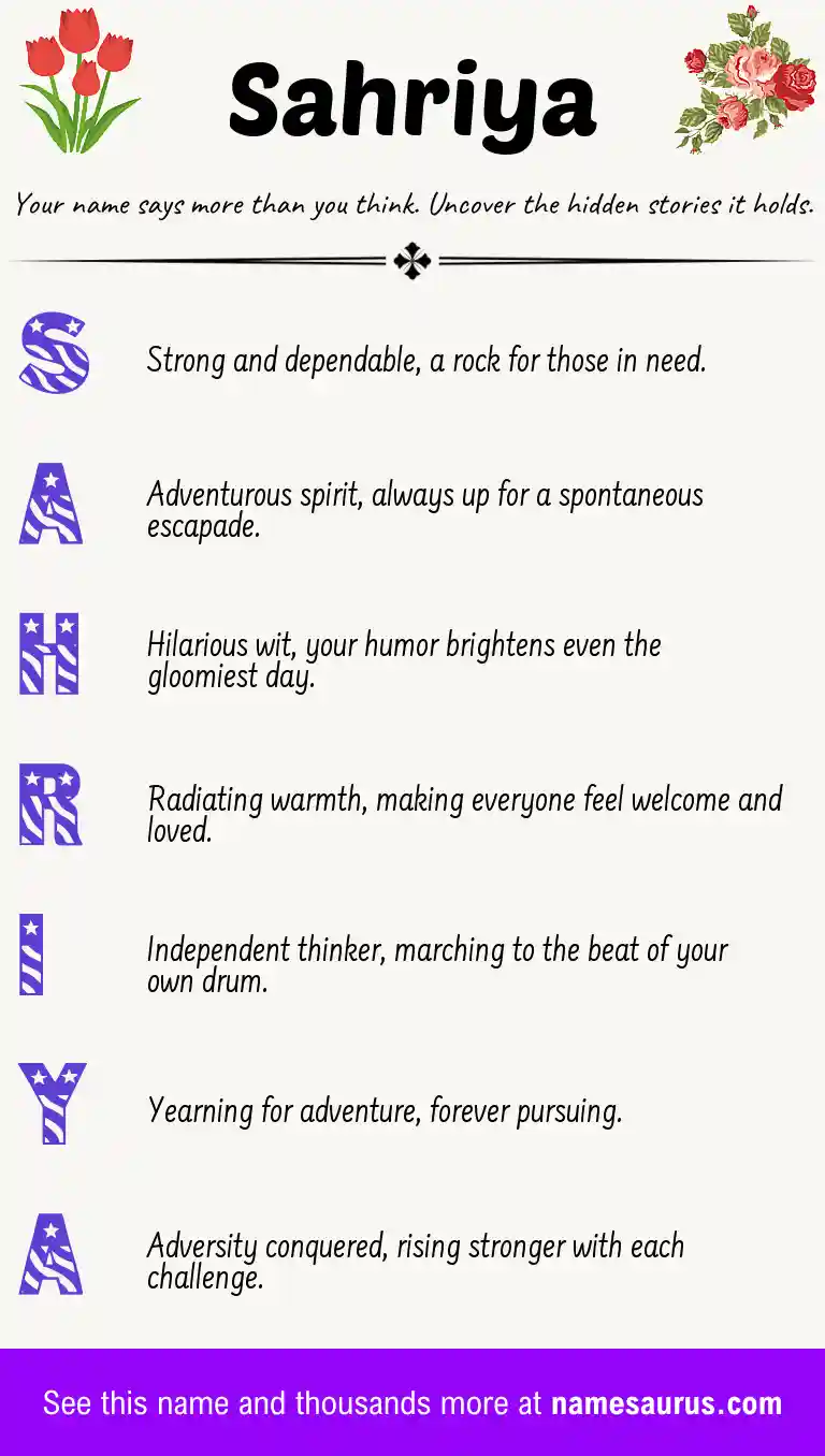 Acrostic poem about Sahriya.