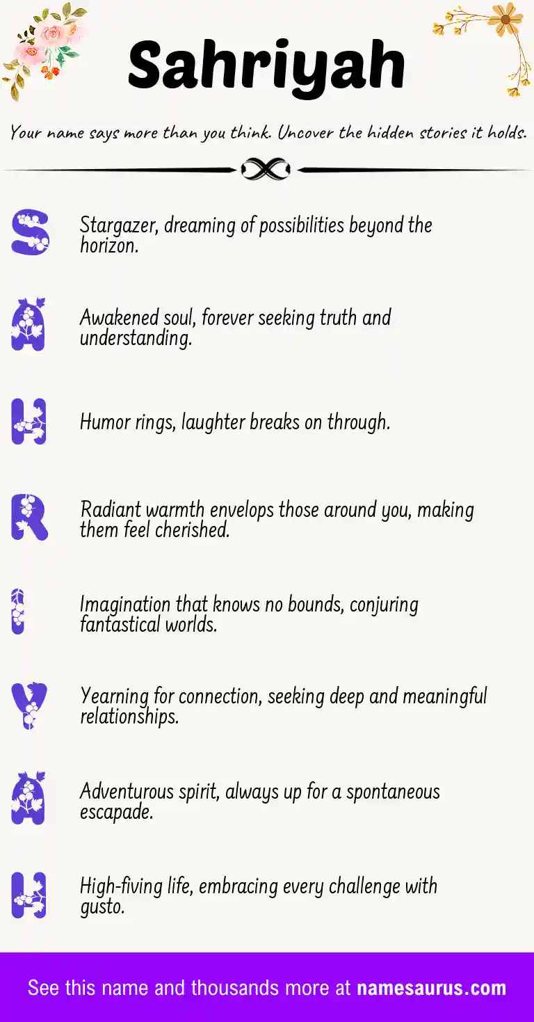 Acrostic poem about Sahriyah.