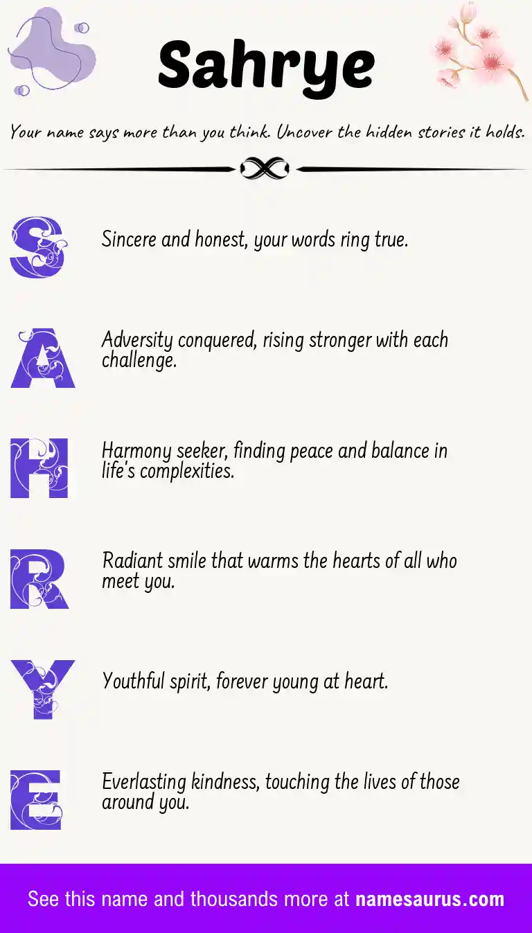 Acrostic poem about Sahrye.