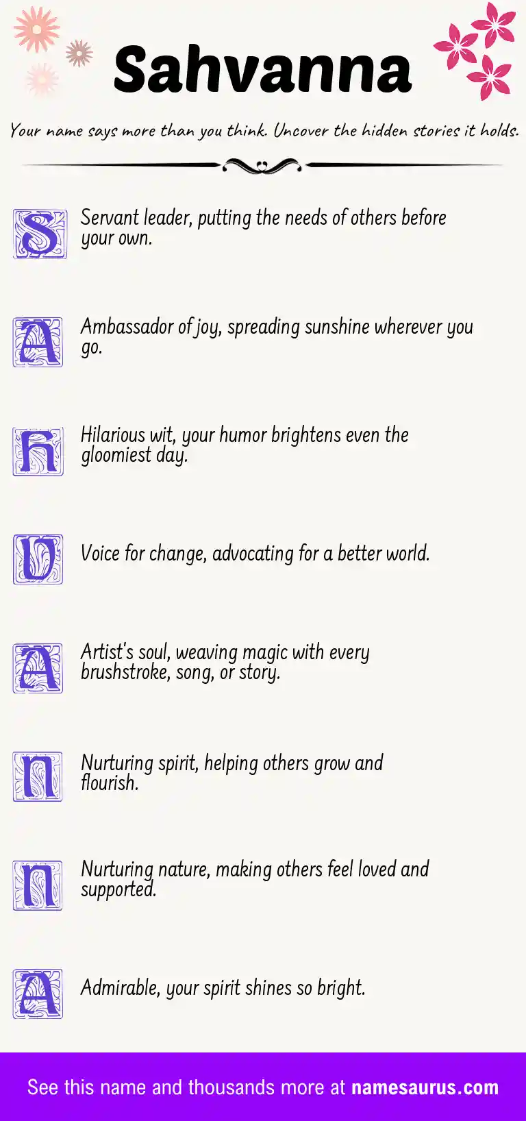 Acrostic poem about Sahvanna.