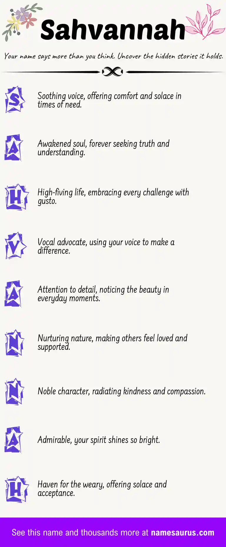 Acrostic poem about Sahvannah.