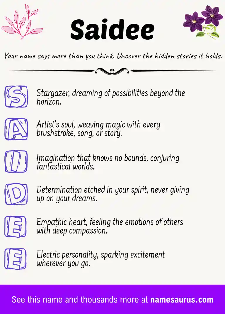 Acrostic poem about Saidee.
