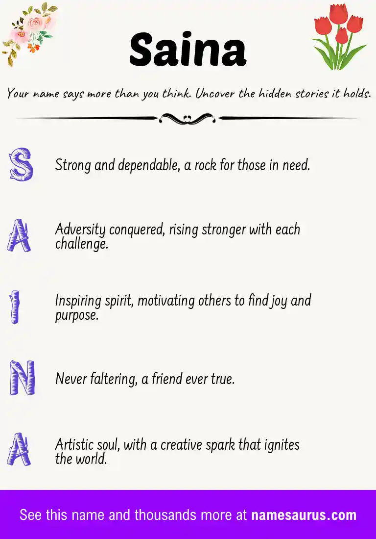 Acrostic poem about Saina.