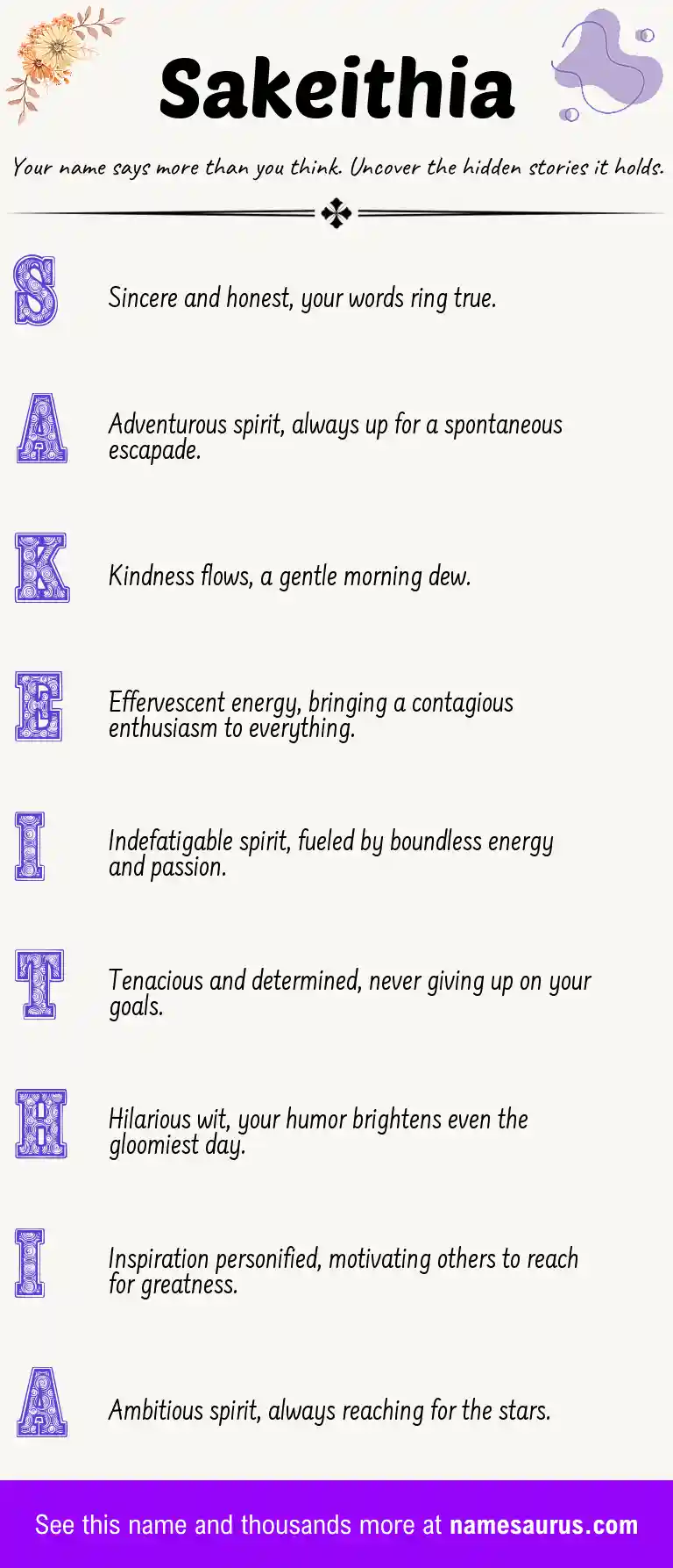 Acrostic poem about Sakeithia.