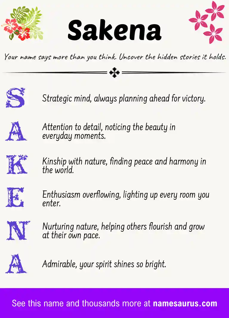 Acrostic poem about Sakena.