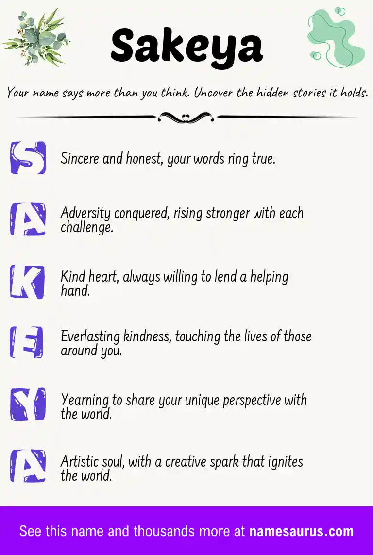 Acrostic poem about Sakeya.