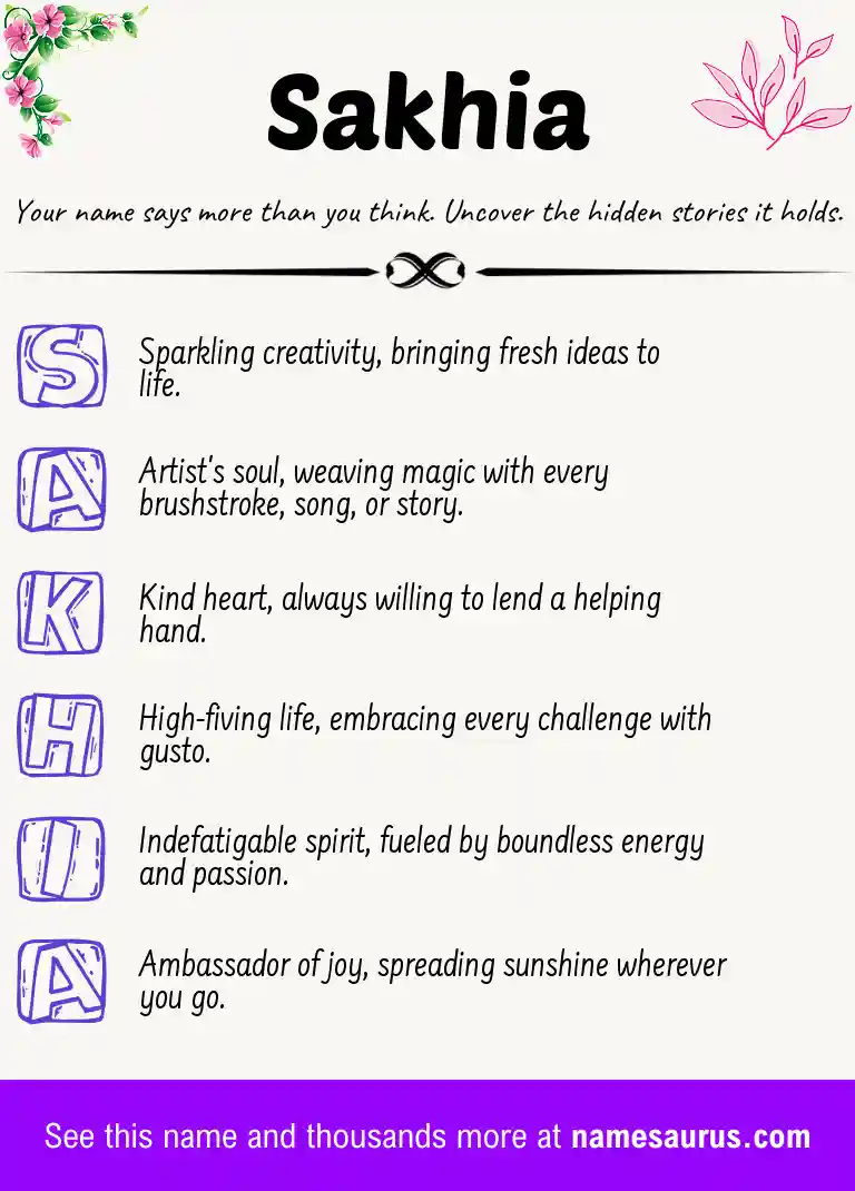 Acrostic poem about Sakhia.