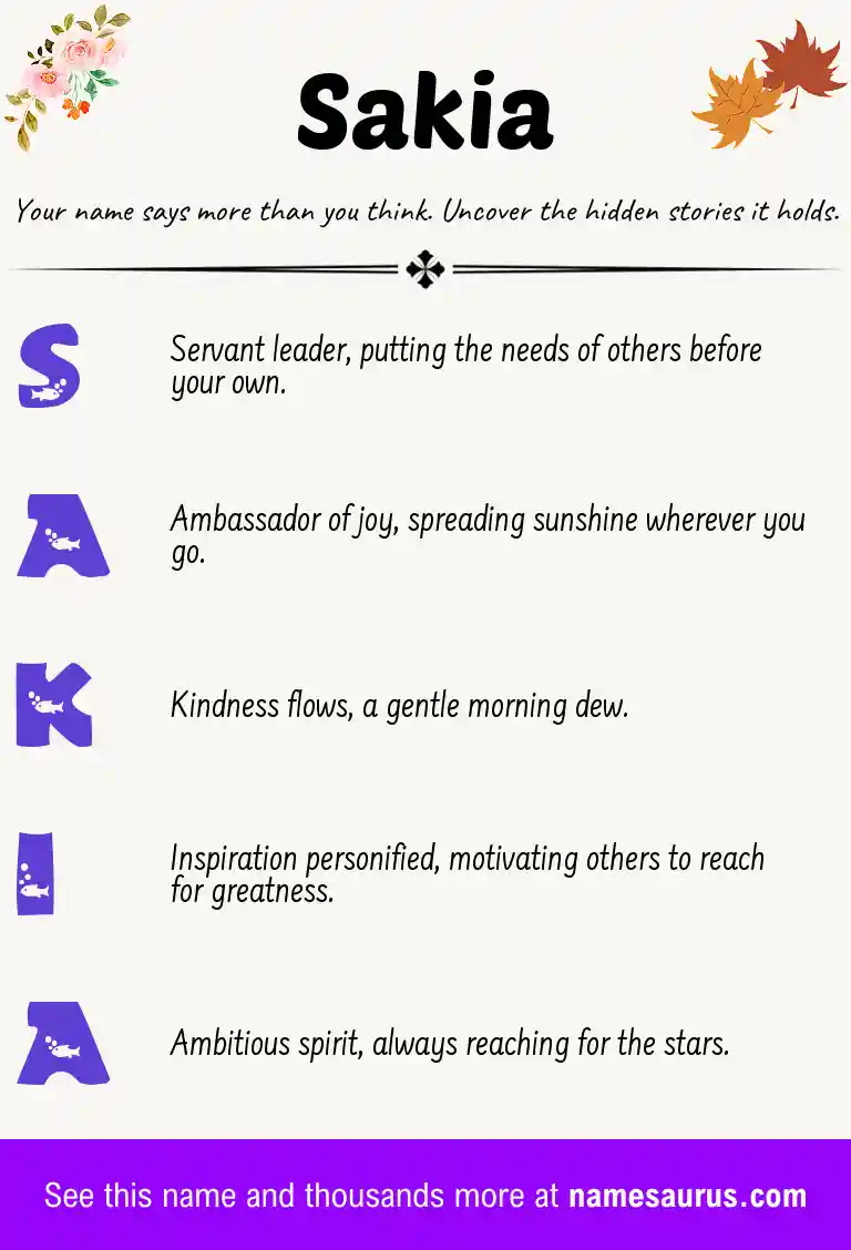 Acrostic poem about Sakia.