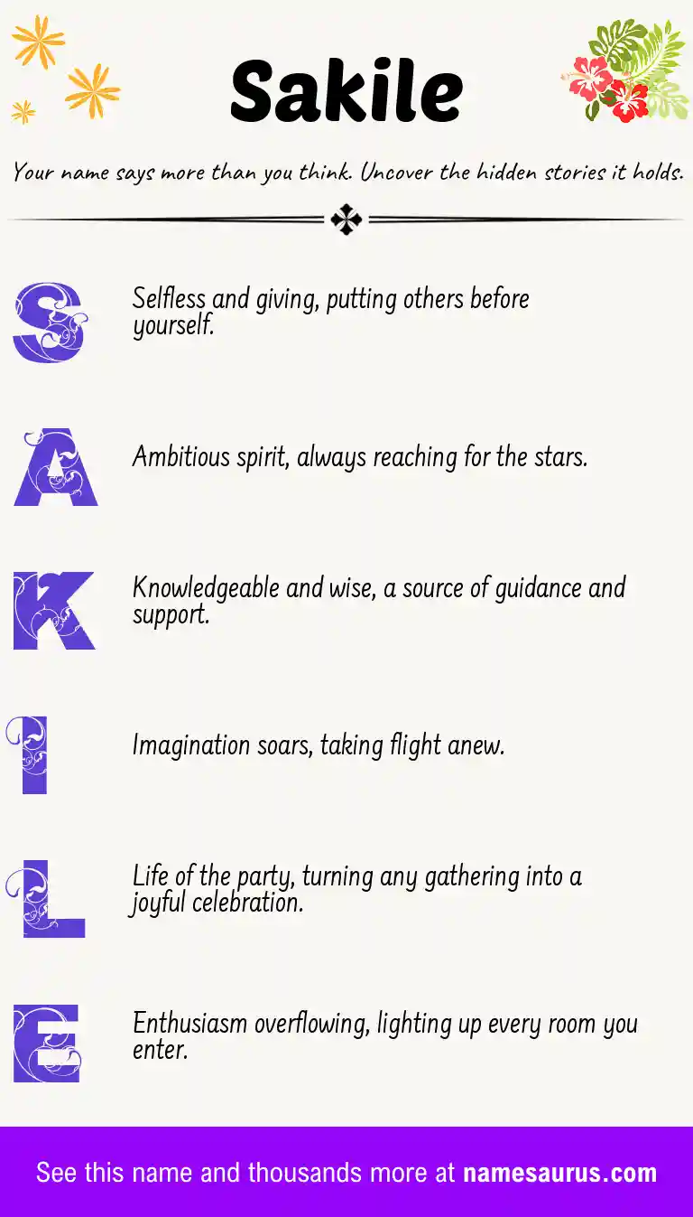 Acrostic poem about Sakile.
