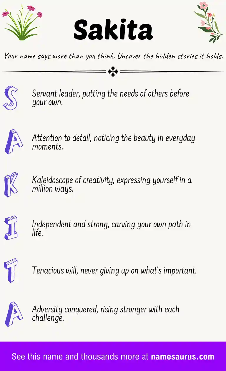 Acrostic poem about Sakita.