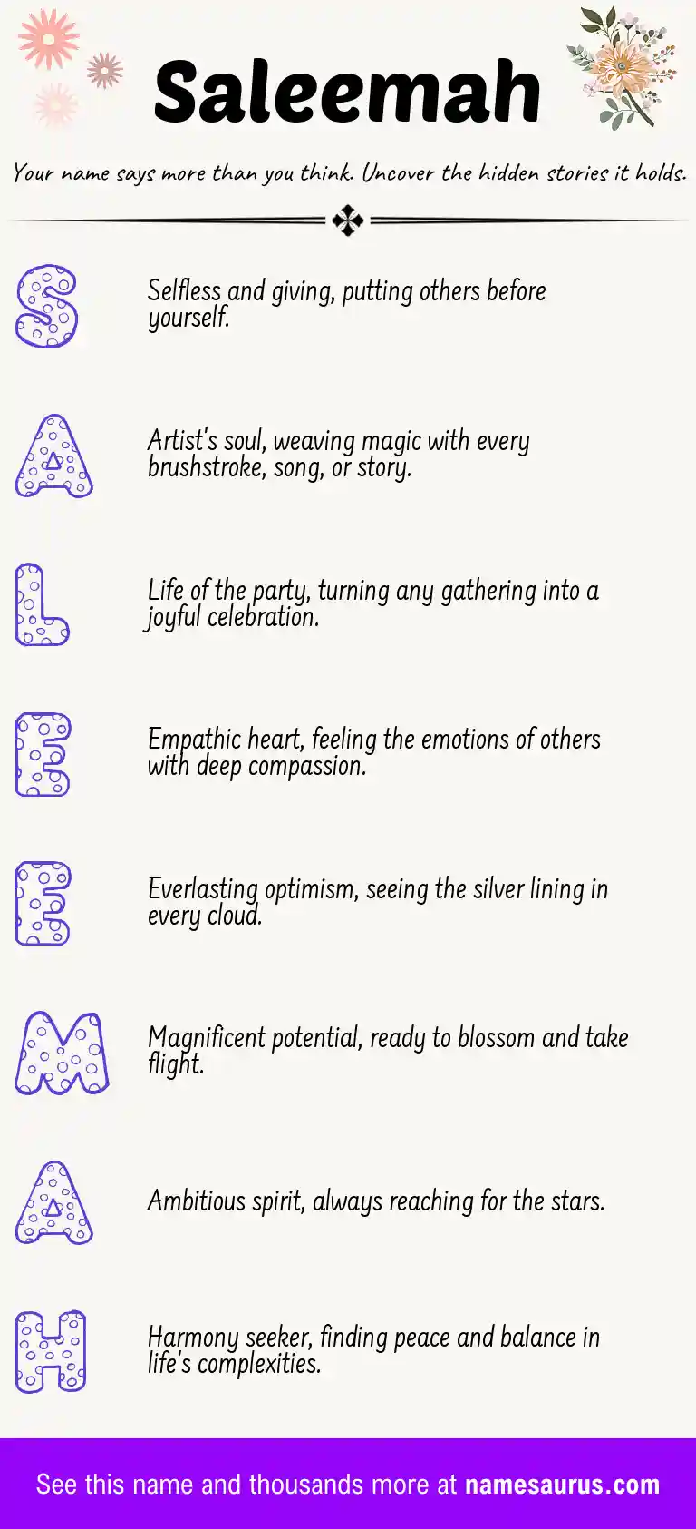 Acrostic poem about Saleemah.