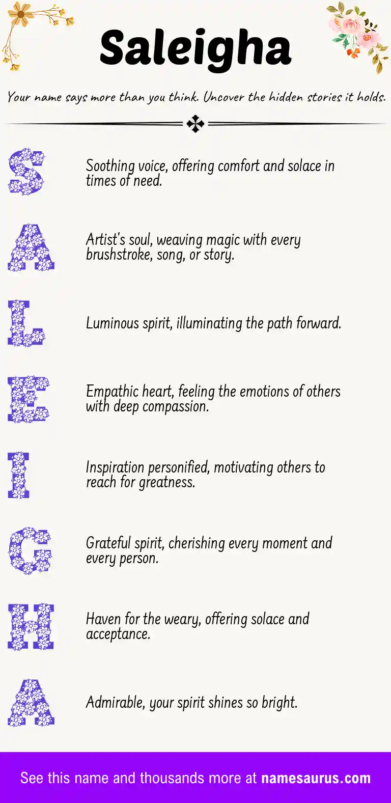 Acrostic poem about Saleigha.