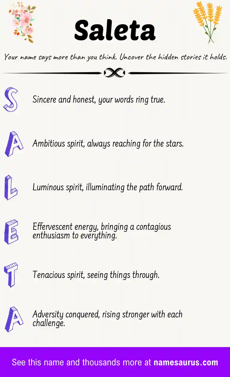 Acrostic poem about Saleta.