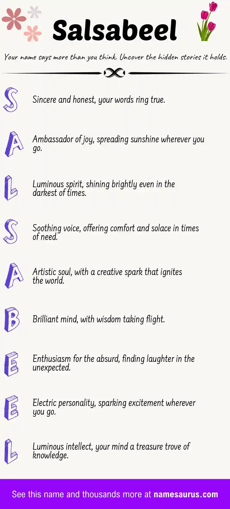 Acrostic poem about Salsabeel.
