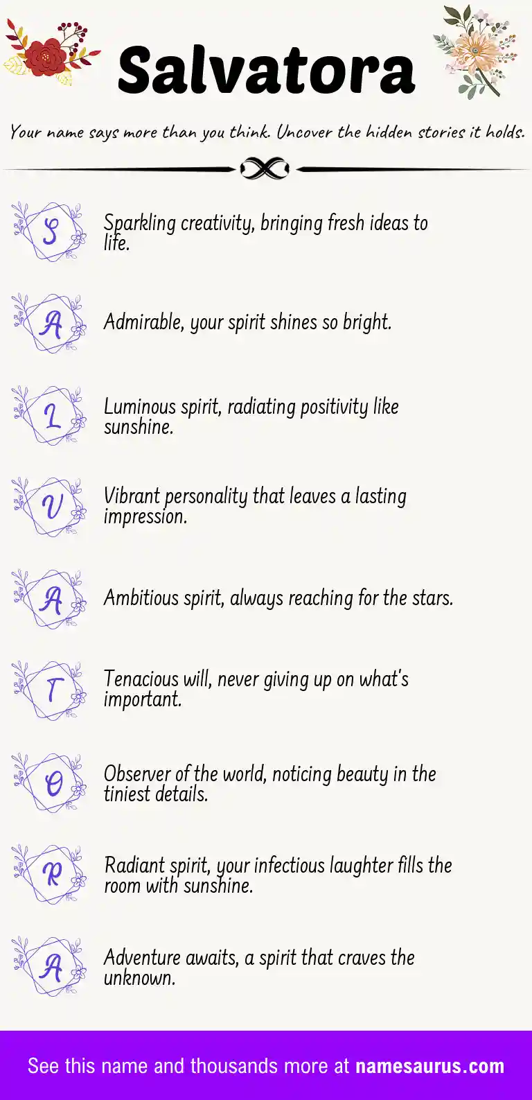 Acrostic poem about Salvatora.